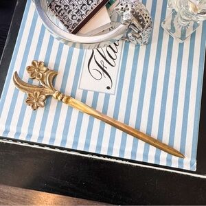 Vintage Brass Letter Opener with ornate floral handle